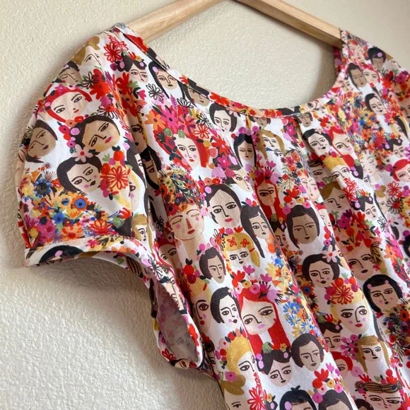 Uncle Frank Size M Womens Day Novelty Frida Floral Cotton Dress Pockets Boho Art - Picture 9 of 9
